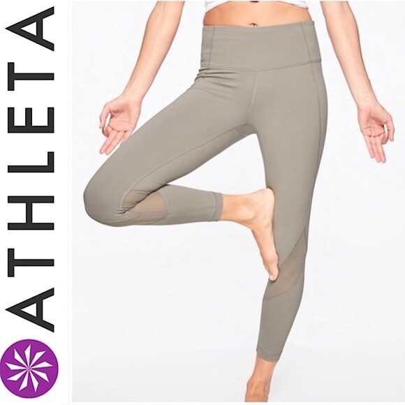 Athleta Eclipse 7/8 Tight High Waist Yoga Leggings In Silver Grey Mesh Panels S - Picture 1 of 16